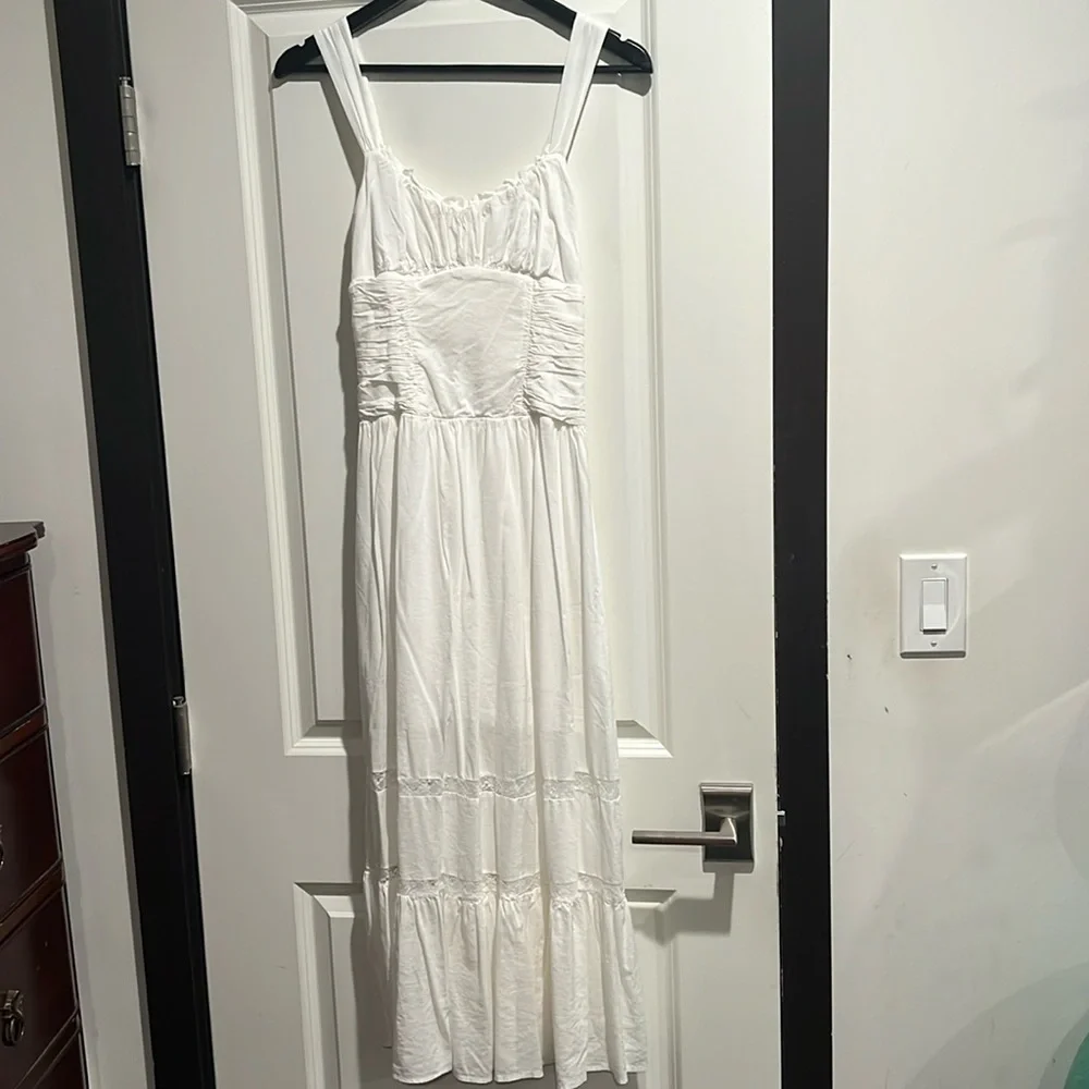 Reformation White Sleeveless Ruffled Bust Midi Dress - Picture 4 of 7